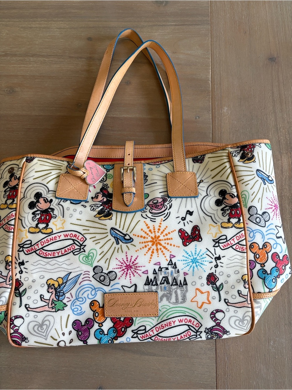 Dooney & Bourke Multicolor Disney Leather Tote with Tan Trim